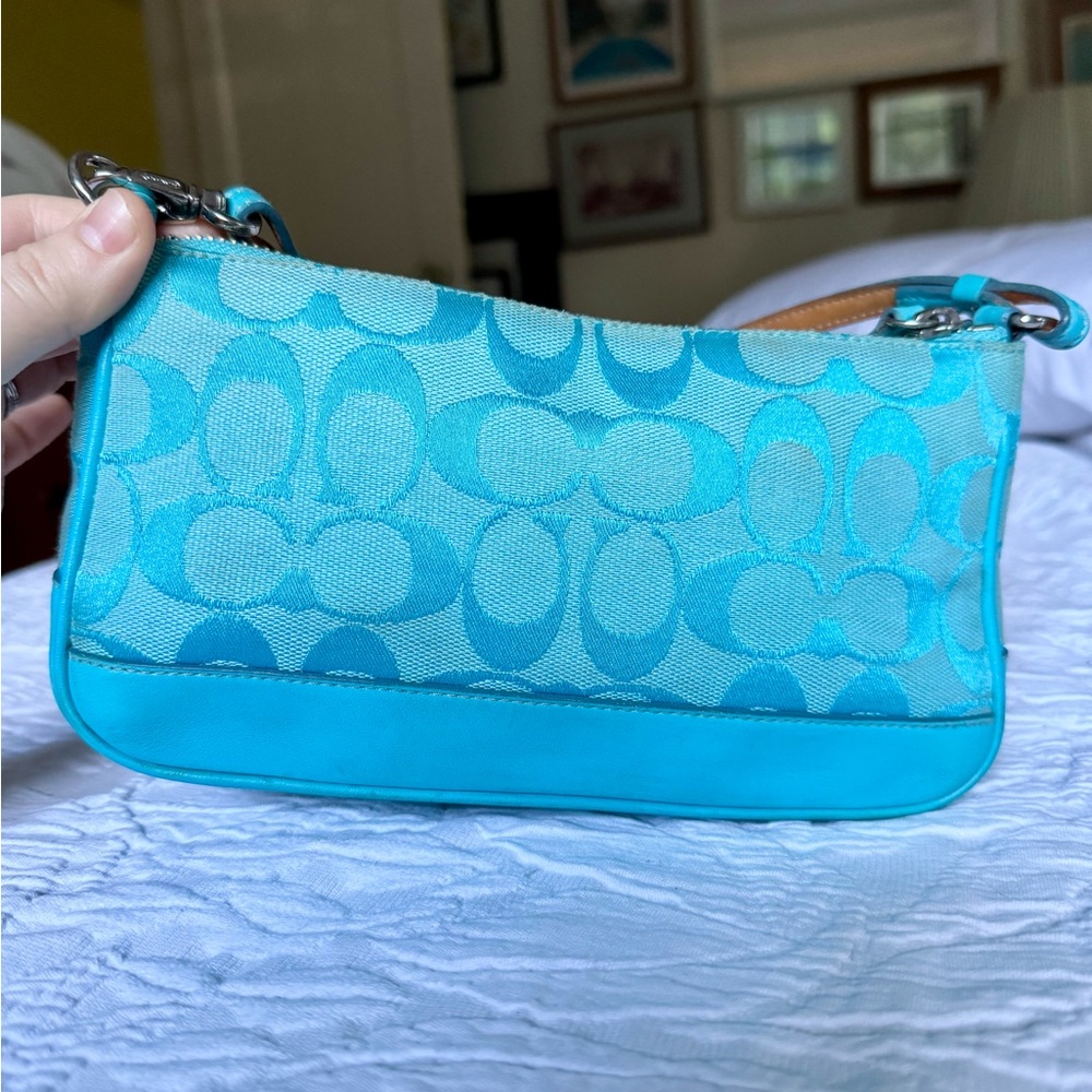 Vintage Coach Turquoise Demi Signature Jacquard Aquamarine Blue Bag + hangtag! - Picture 3 of 12